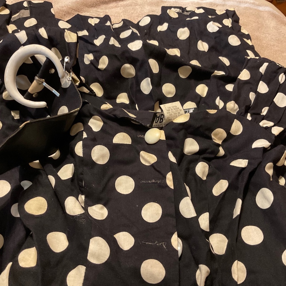 Black summer dress , black with polka dots and belt